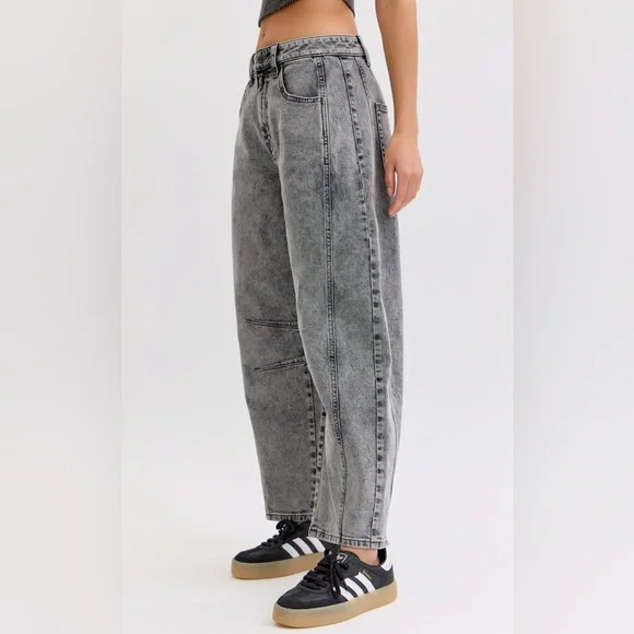 NWT Cello Denim Washed Grey Barrel Horseshoe Relaxed Fit Jeans Pants - Picture 5 of 10